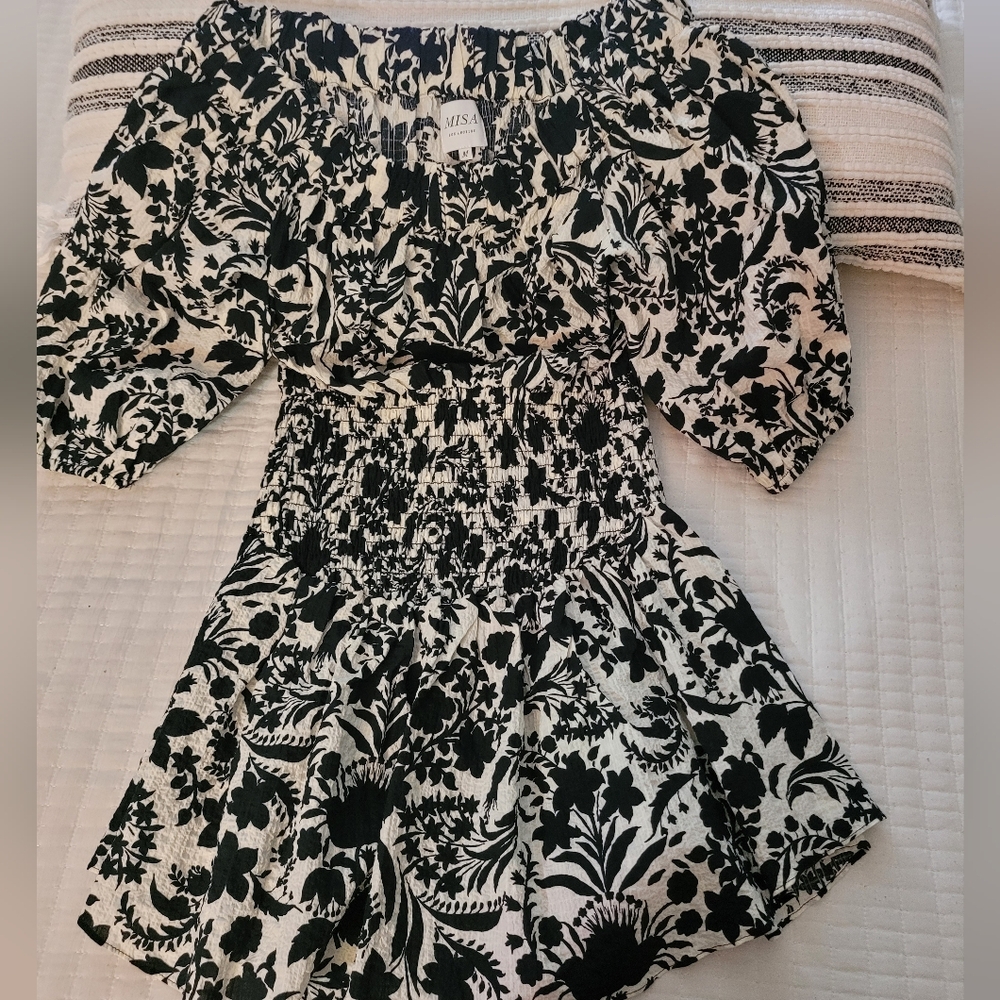Misa Los Angeles Black and White Floral Dress